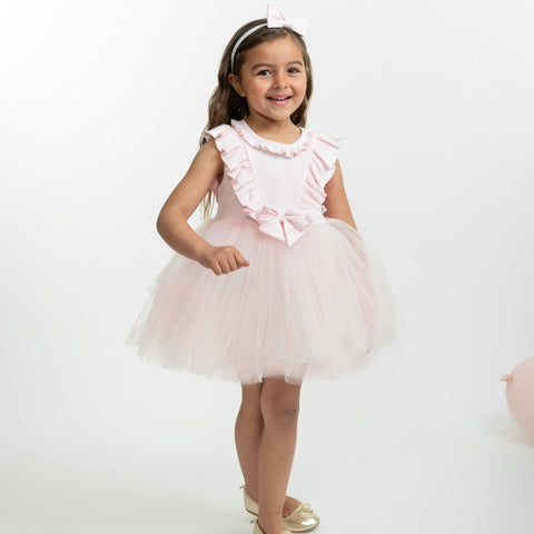Caramelo Kids Girls Pink Tulle Bow Dress Caramelo Kids Girls Pink Tulle Bow Dress