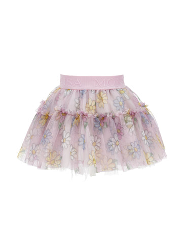 Monnalisa Baby Girls Pink Flower Tulle Skirt Monnalisa Baby Girls Pink Flower Tulle Skirt