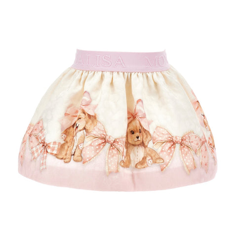 Monnalisa Girls Cream Puppy Bow Skirt Monnalisa Girls Cream Puppy Bow Skirt