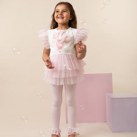 Caramelo Kids Girls Pink Tulle Legging Set Caramelo Kids Girls Pink Tulle Legging Set