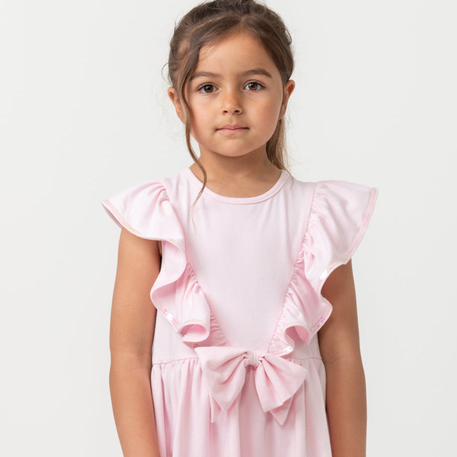 Caramelo Kids Girls Pink Ruffle Bow Dress Caramelo Kids Girls Pink Ruffle Bow Dress