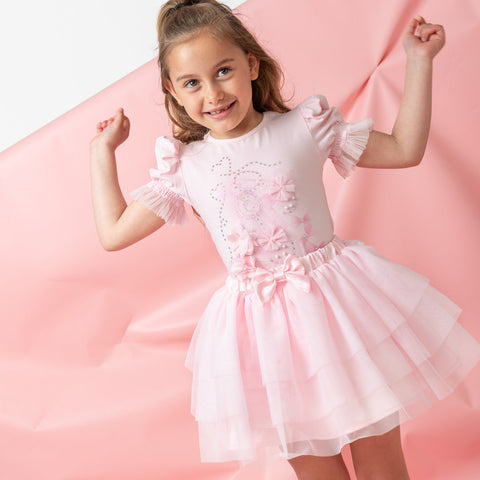 Caramelo Kids Girls Pink Tulle Skirt Set Caramelo Kids Girls Pink Tulle Skirt Set