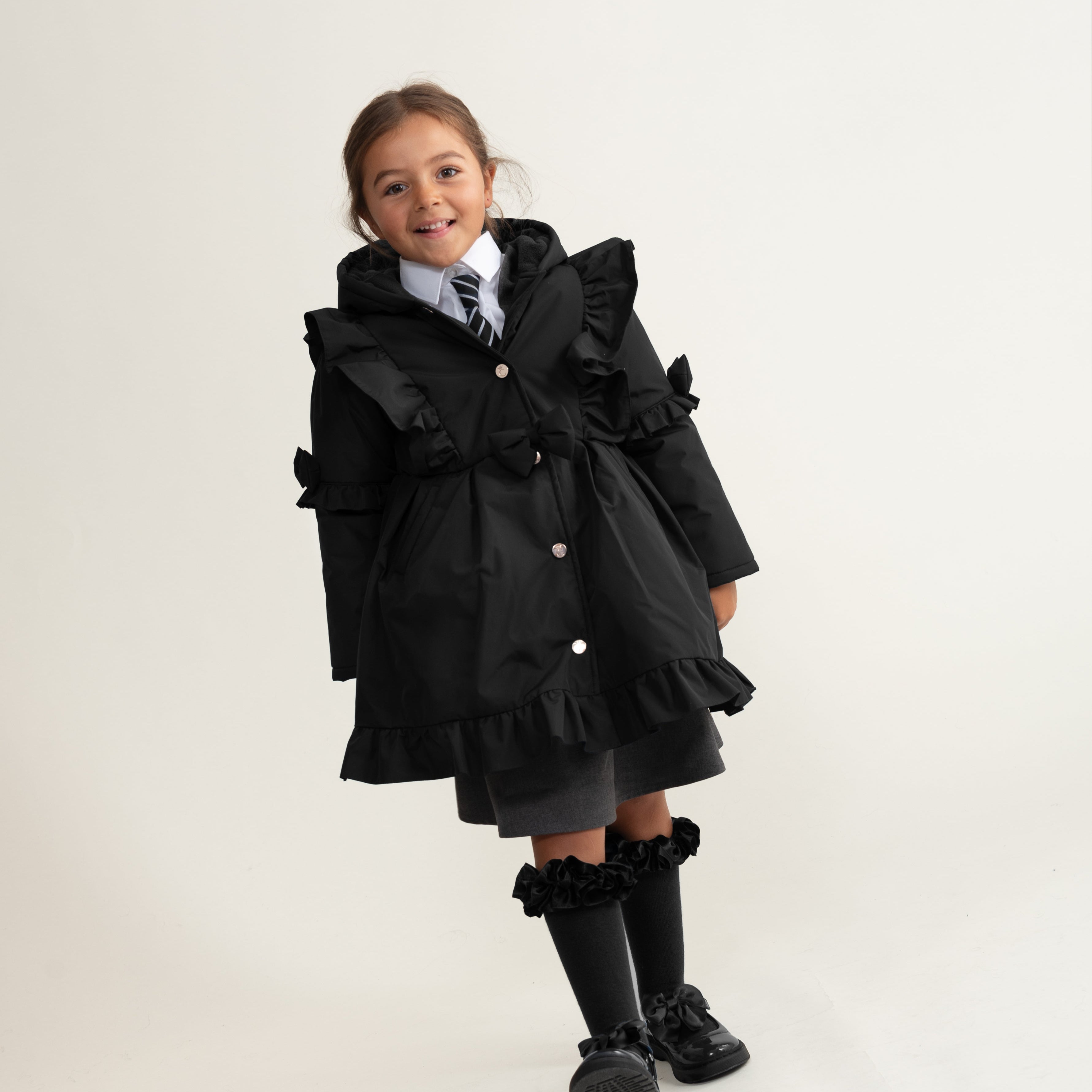 Caramelo Kids Girls Black Frill Coat Caramelo Kids Girls Black Frill Coat