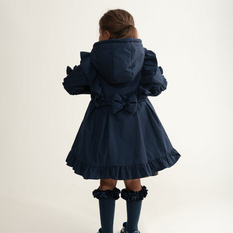 Caramelo Kids Girls Navy Frill Coat Caramelo Kids Girls Navy Frill Coat