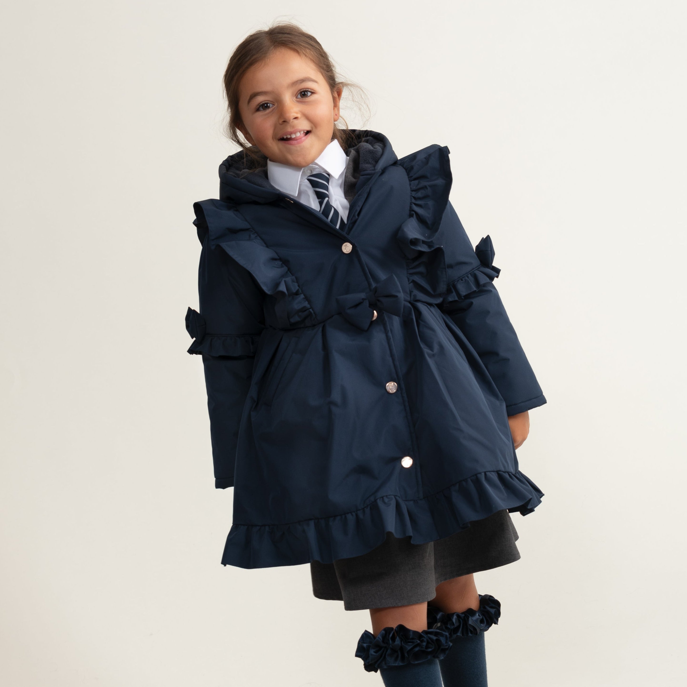 Caramelo Kids Girls Navy Frill Coat Caramelo Kids Girls Navy Frill Coat