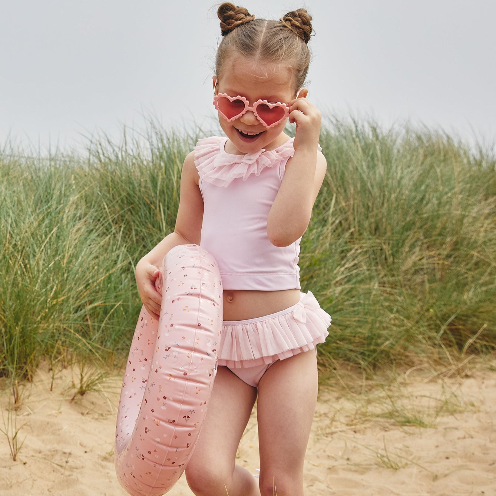 Caramelo Kids Girls Pink Tulle Frill Tankini & Glasses Caramelo Kids Girls Pink Tulle Frill Tankini & Glasses
