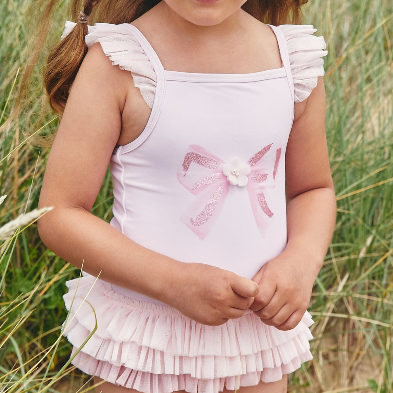 Caramelo Kids Girls Pink Tulle Frill Swimsuit Caramelo Kids Girls Pink Tulle Frill Swimsuit