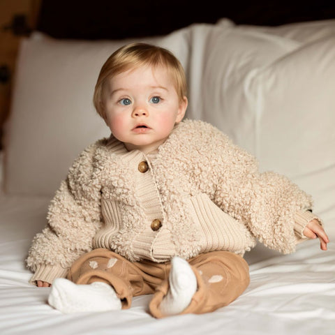 Donsje Unisex Taupe Teddy Olaan Cardigan Donsje Unisex Taupe Teddy Olaan Cardigan