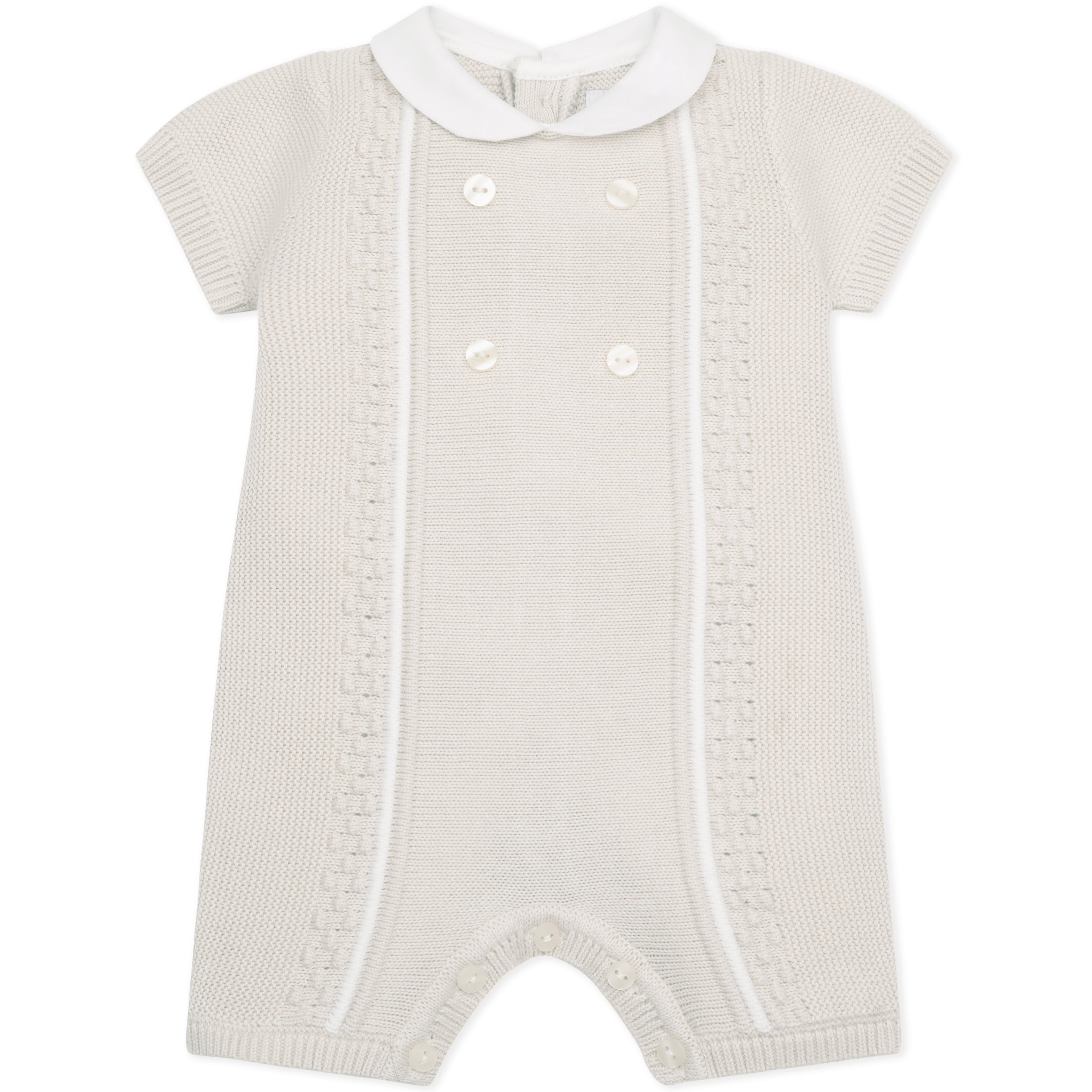 Emile Et Rose Baby Boys Beige Knitted Collard Romper Emile Et Rose Baby Boys Beige Knitted Collard Romper