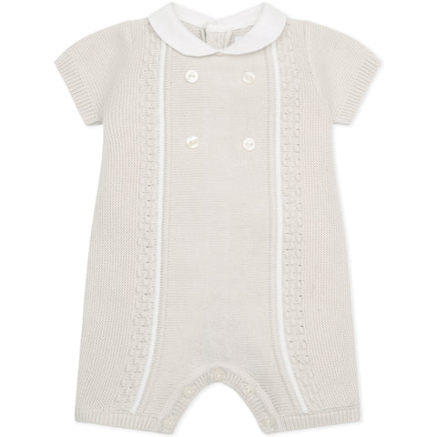 Emile Et Rose Baby Boys Beige Knitted Collard Romper Emile Et Rose Baby Boys Beige Knitted Collard Romper