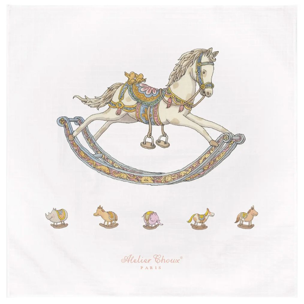 Atelier Choux Paris Baby White Rocking Horse Swaddle Atelier Choux Paris Baby White Rocking Horse Swaddle