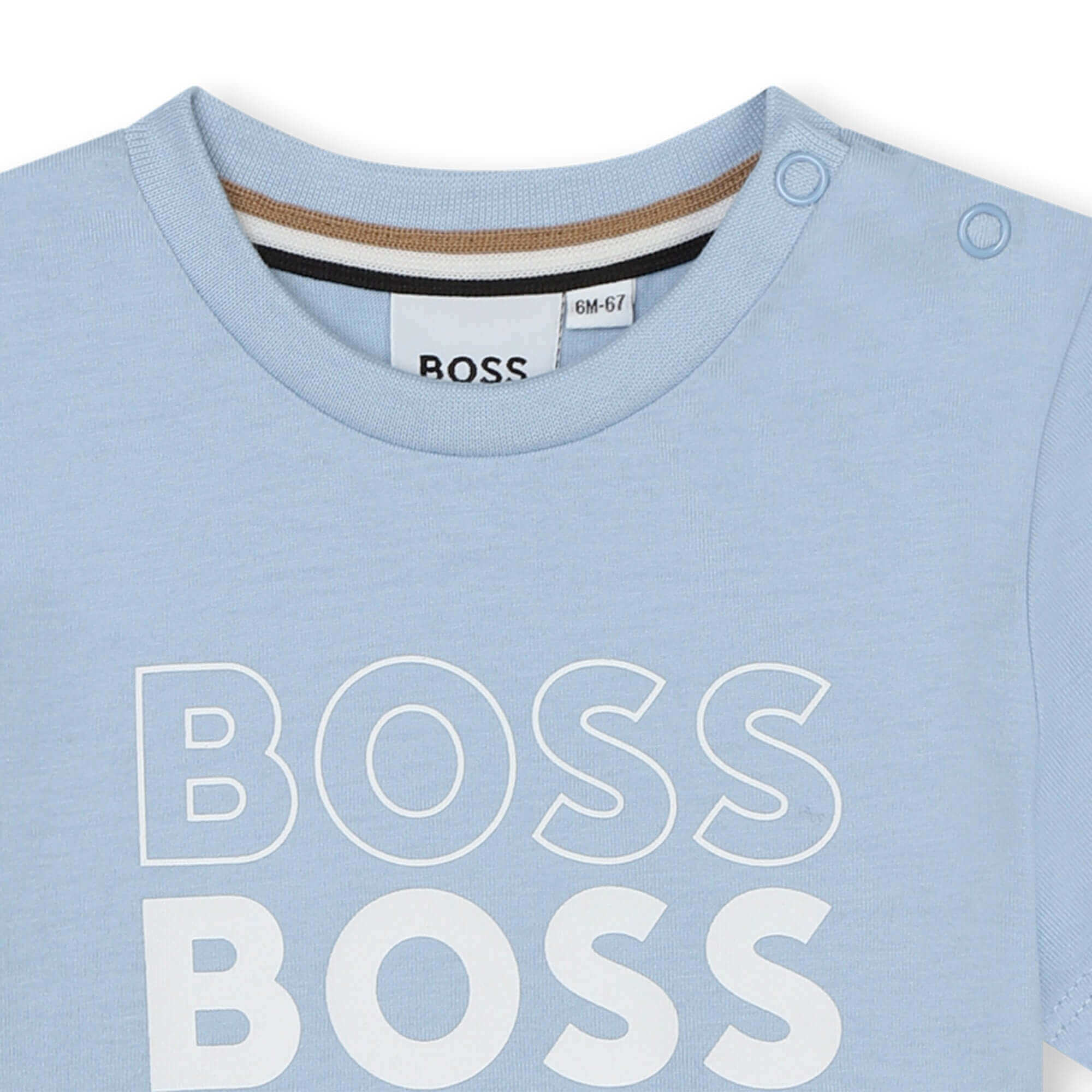 BOSS Baby Boys Blue Multi Logo Cotton T-Shirt BOSS Baby Boys Blue Multi Logo Cotton T-Shirt