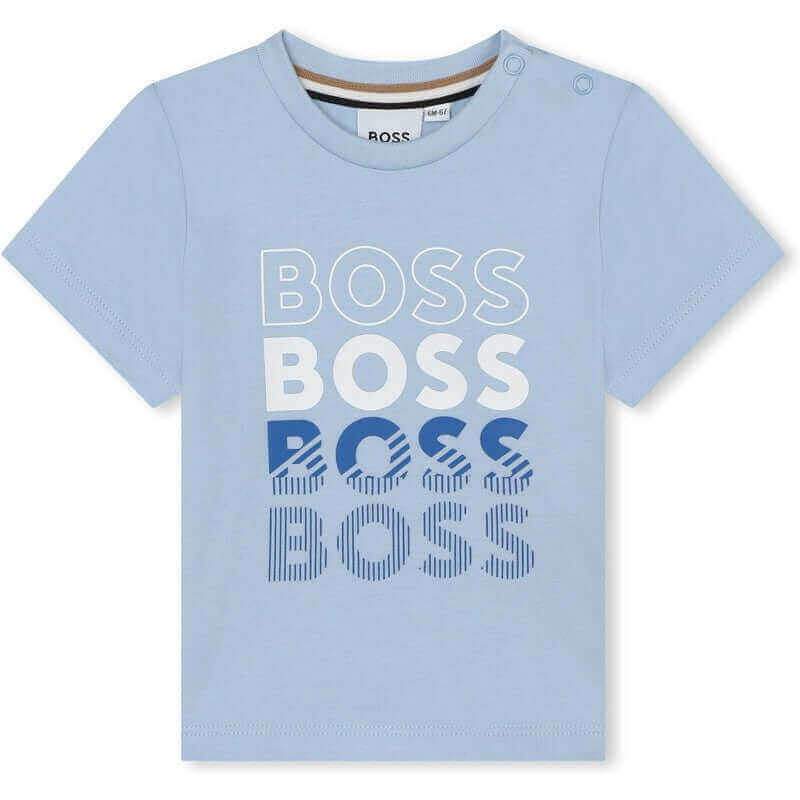 BOSS Baby Boys Blue Multi Logo Cotton T-Shirt BOSS Baby Boys Blue Multi Logo Cotton T-Shirt