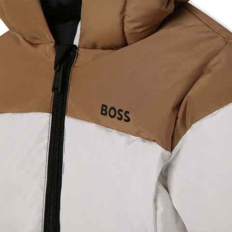 BOSS Baby Boys Camel & Black Stripe Puffer Coat BOSS Baby Boys Camel & Black Stripe Puffer Coat