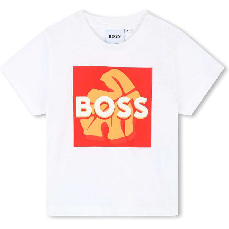 BOSS Baby Boys Orange Leaf Logo Print T-Shirt BOSS Baby Boys Orange Leaf Logo Print T-Shirt