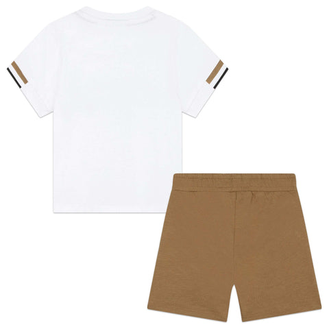 BOSS Baby Boys White & Brown Cotton Short Set BOSS Baby Boys White & Brown Cotton Short Set