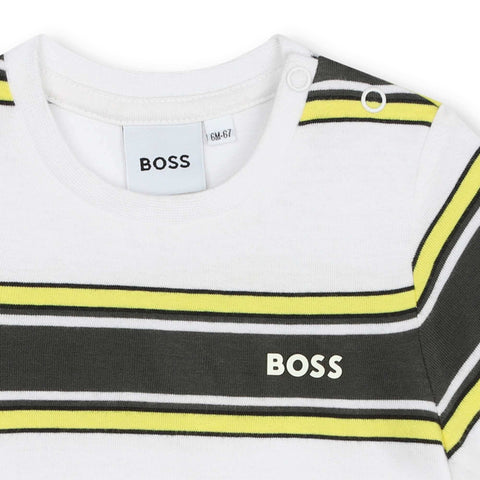 BOSS Baby Boys Yellow & Navy Stripe Short Sleeve T-Shirt BOSS Baby Boys Yellow & Navy Stripe Short Sleeve T-Shirt
