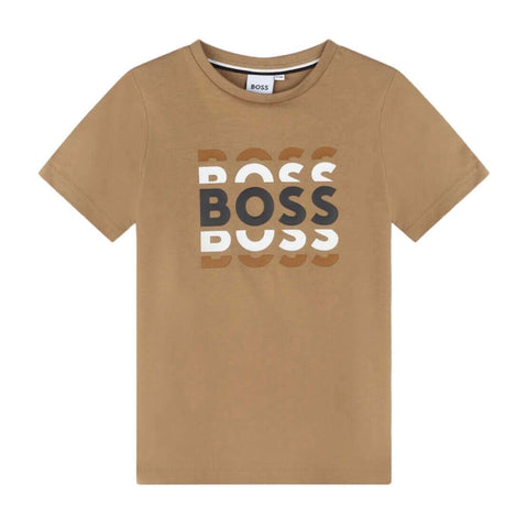 BOSS Boys Beige Logo Short Sleeve T-Shirt BOSS Boys Beige Logo Short Sleeve T-Shirt