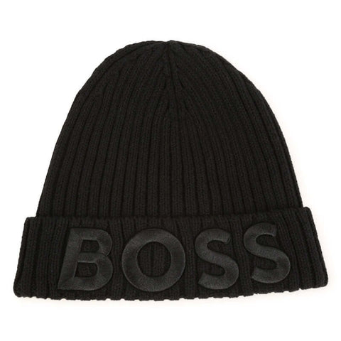 BOSS Boys Black Cotton Beanie Hat BOSS Boys Black Cotton Beanie Hat
