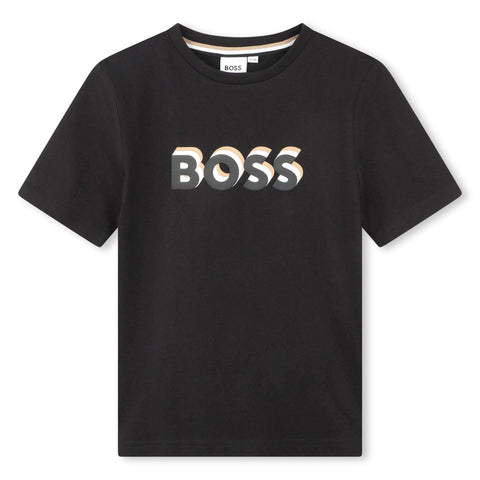 BOSS Boys Black Mixed Print Logo T-Shirt BOSS Boys Black Mixed Print Logo T-Shirt