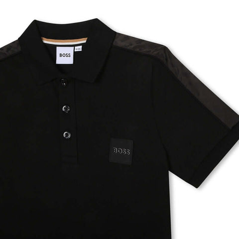 BOSS Boys Black Short Sleeve Monogram Polo T-Shirt BOSS Boys Black Short Sleeve Monogram Polo T-Shirt