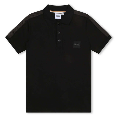 BOSS Boys Black Short Sleeve Monogram Polo T-Shirt BOSS Boys Black Short Sleeve Monogram Polo T-Shirt