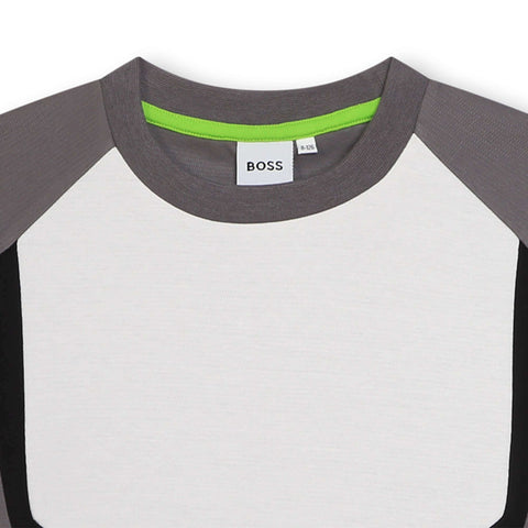 BOSS Boys Grey Block Short Sleeve T-Shirt BOSS Boys Grey Block Short Sleeve T-Shirt