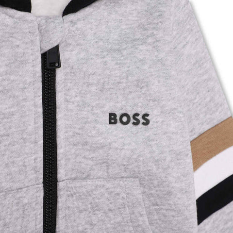 BOSS Boys Grey Hooded Cardigan BOSS Boys Grey Hooded Cardigan