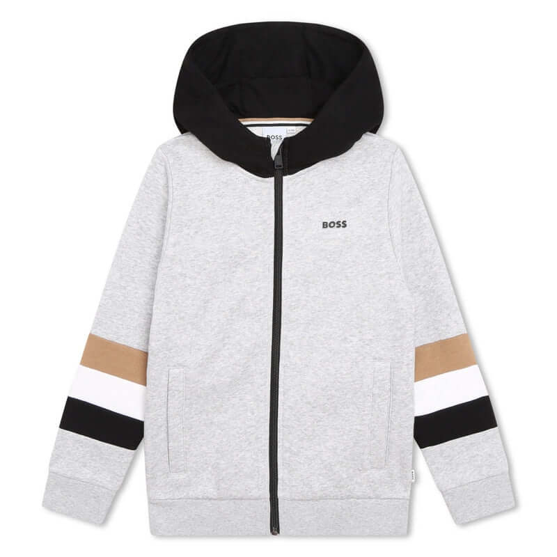 BOSS Boys Grey Hooded Cardigan BOSS Boys Grey Hooded Cardigan
