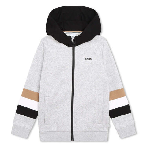 BOSS Boys Grey Hooded Cardigan BOSS Boys Grey Hooded Cardigan