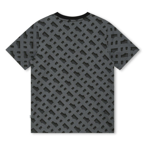 BOSS Boys Grey Monogram Print T-Shirt BOSS Boys Grey Monogram Print T-Shirt