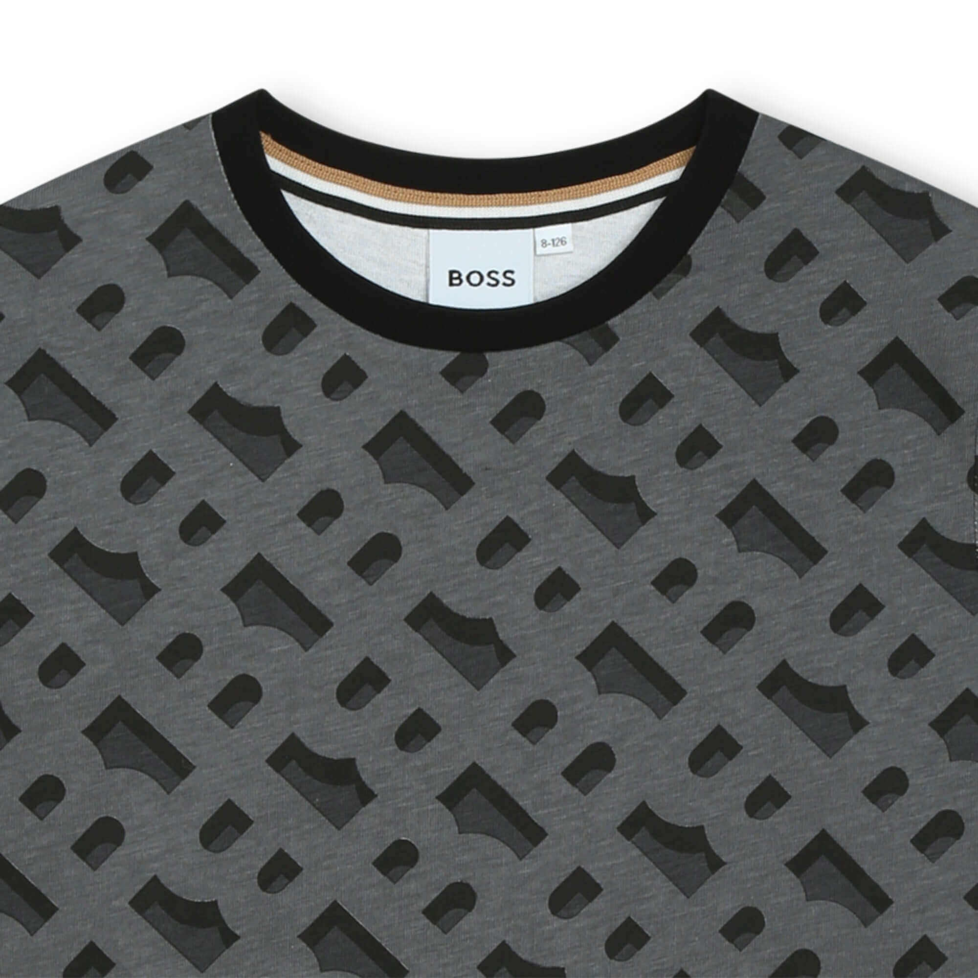 BOSS Boys Grey Monogram Print T-Shirt BOSS Boys Grey Monogram Print T-Shirt