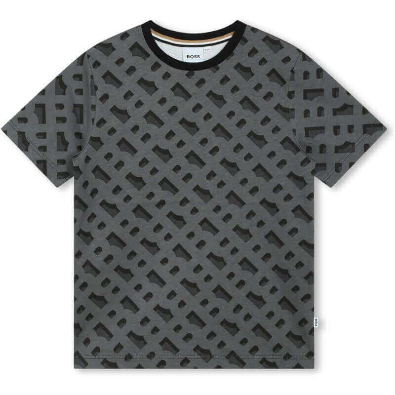 BOSS Boys Grey Monogram Print T-Shirt BOSS Boys Grey Monogram Print T-Shirt
