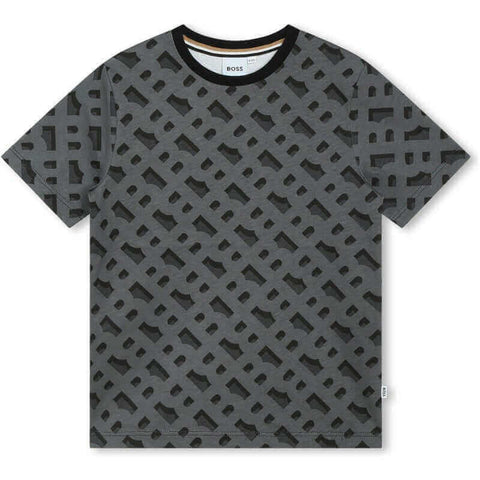 BOSS Boys Grey Monogram Print T-Shirt BOSS Boys Grey Monogram Print T-Shirt
