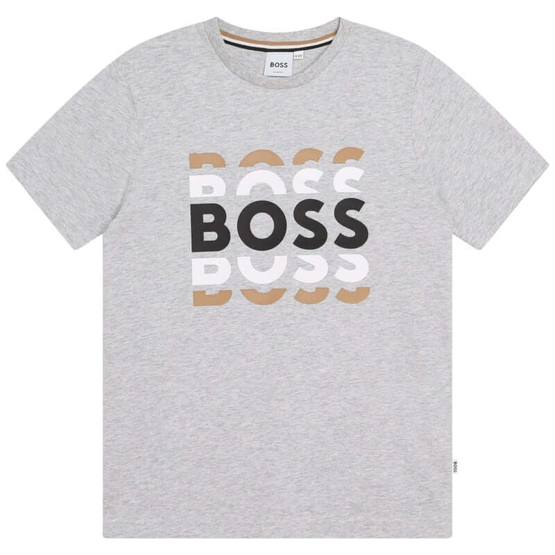 BOSS Boys Grey Short Sleeve Cotton T-Shirt BOSS Boys Grey Short Sleeve Cotton T-Shirt