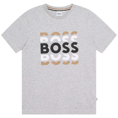 BOSS Boys Grey Short Sleeve Cotton T-Shirt BOSS Boys Grey Short Sleeve Cotton T-Shirt