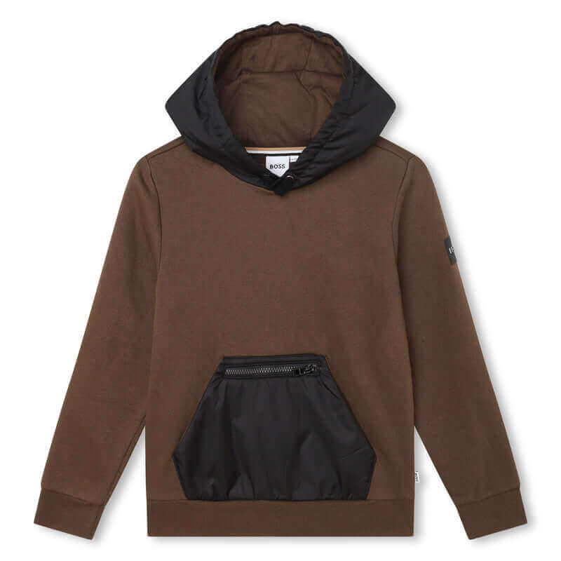 BOSS Boys Khaki Pocket Hoodie BOSS Boys Khaki Pocket Hoodie