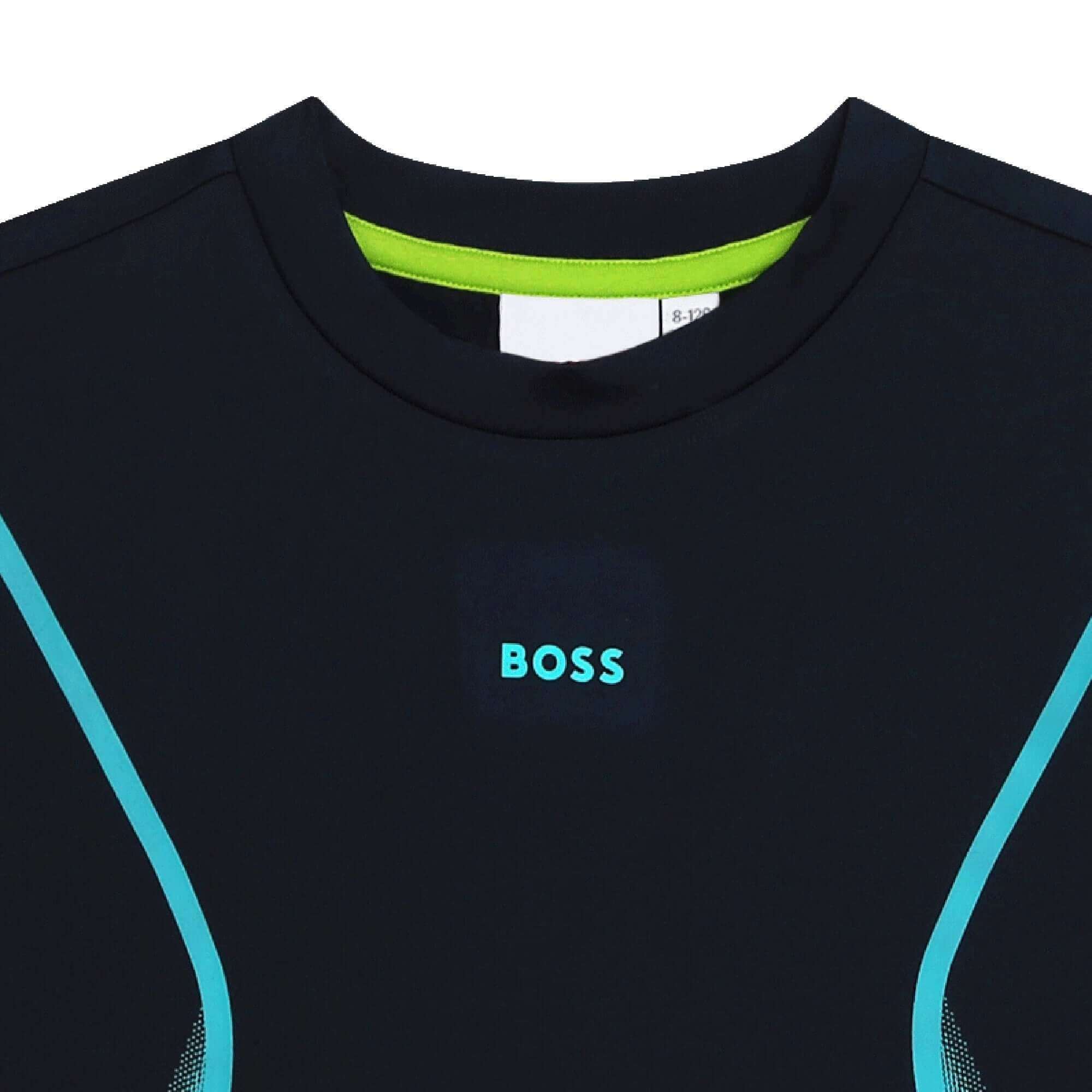 BOSS Boys Navy & Aqua Blue Short Sleeve T-Shirt BOSS Boys Navy & Aqua Blue Short Sleeve T-Shirt