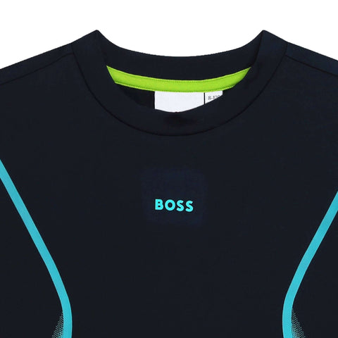 BOSS Boys Navy & Aqua Blue Short Sleeve T-Shirt BOSS Boys Navy & Aqua Blue Short Sleeve T-Shirt