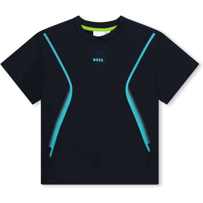 BOSS Boys Navy & Aqua Blue Short Sleeve T-Shirt BOSS Boys Navy & Aqua Blue Short Sleeve T-Shirt