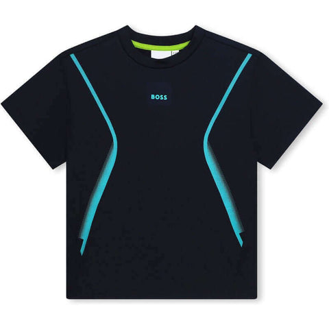 BOSS Boys Navy & Aqua Blue Short Sleeve T-Shirt BOSS Boys Navy & Aqua Blue Short Sleeve T-Shirt