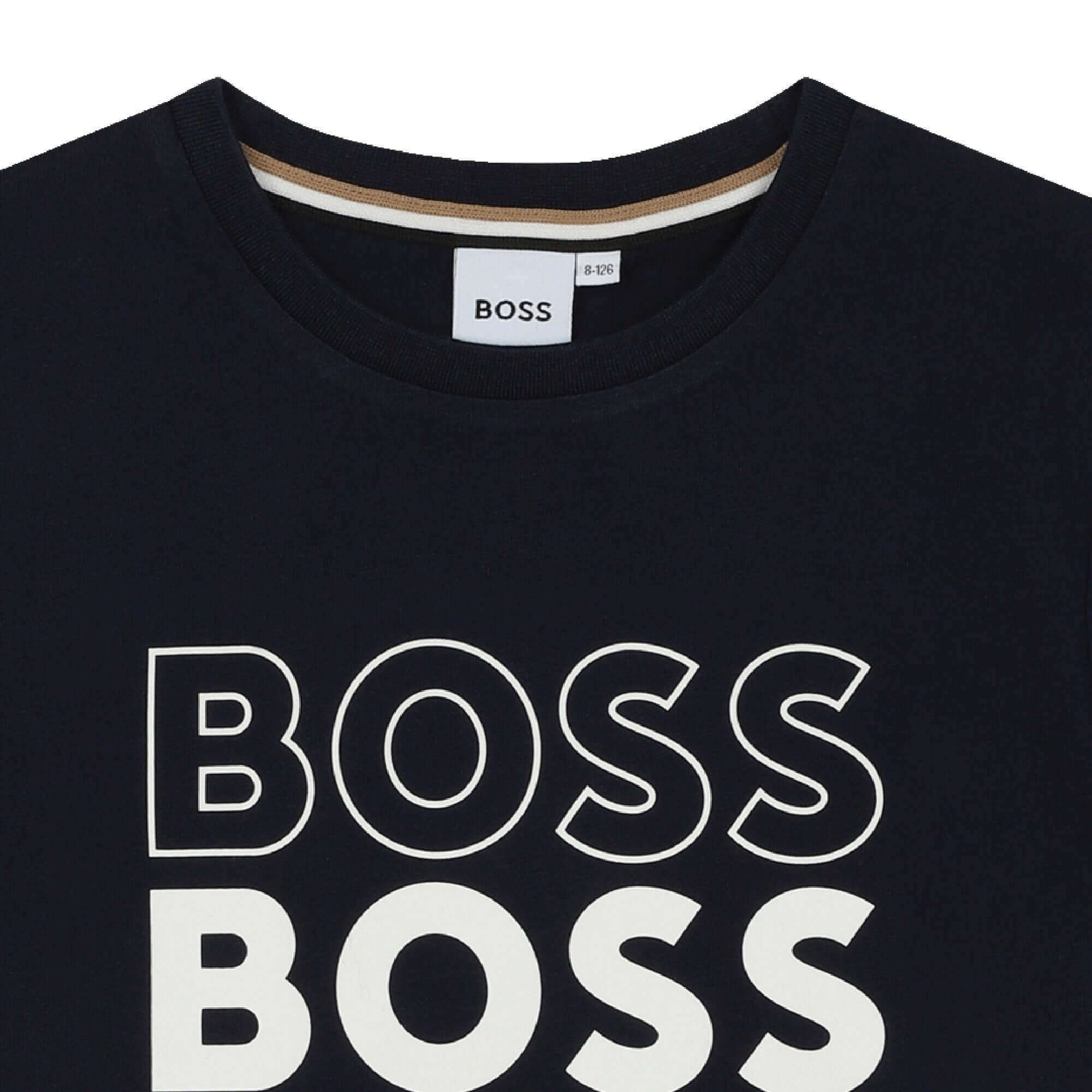 BOSS Boys Navy Faded Logo Cotton T-Shirt BOSS Boys Navy Faded Logo Cotton T-Shirt