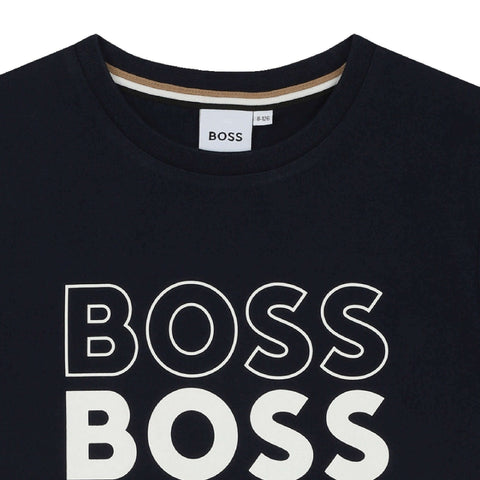 BOSS Boys Navy Faded Logo Cotton T-Shirt BOSS Boys Navy Faded Logo Cotton T-Shirt
