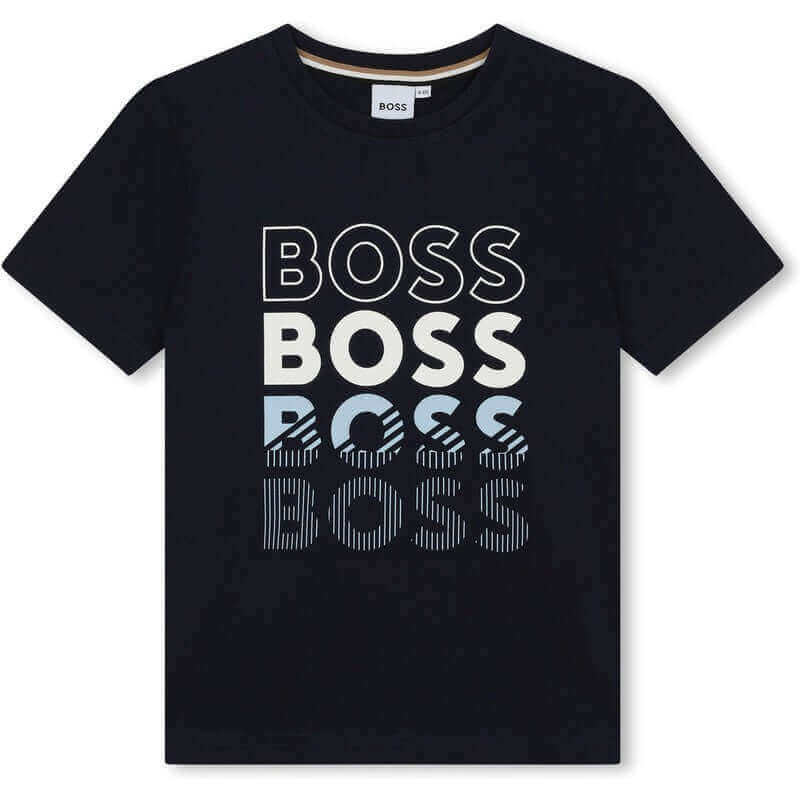 BOSS Boys Navy Faded Logo Cotton T-Shirt BOSS Boys Navy Faded Logo Cotton T-Shirt