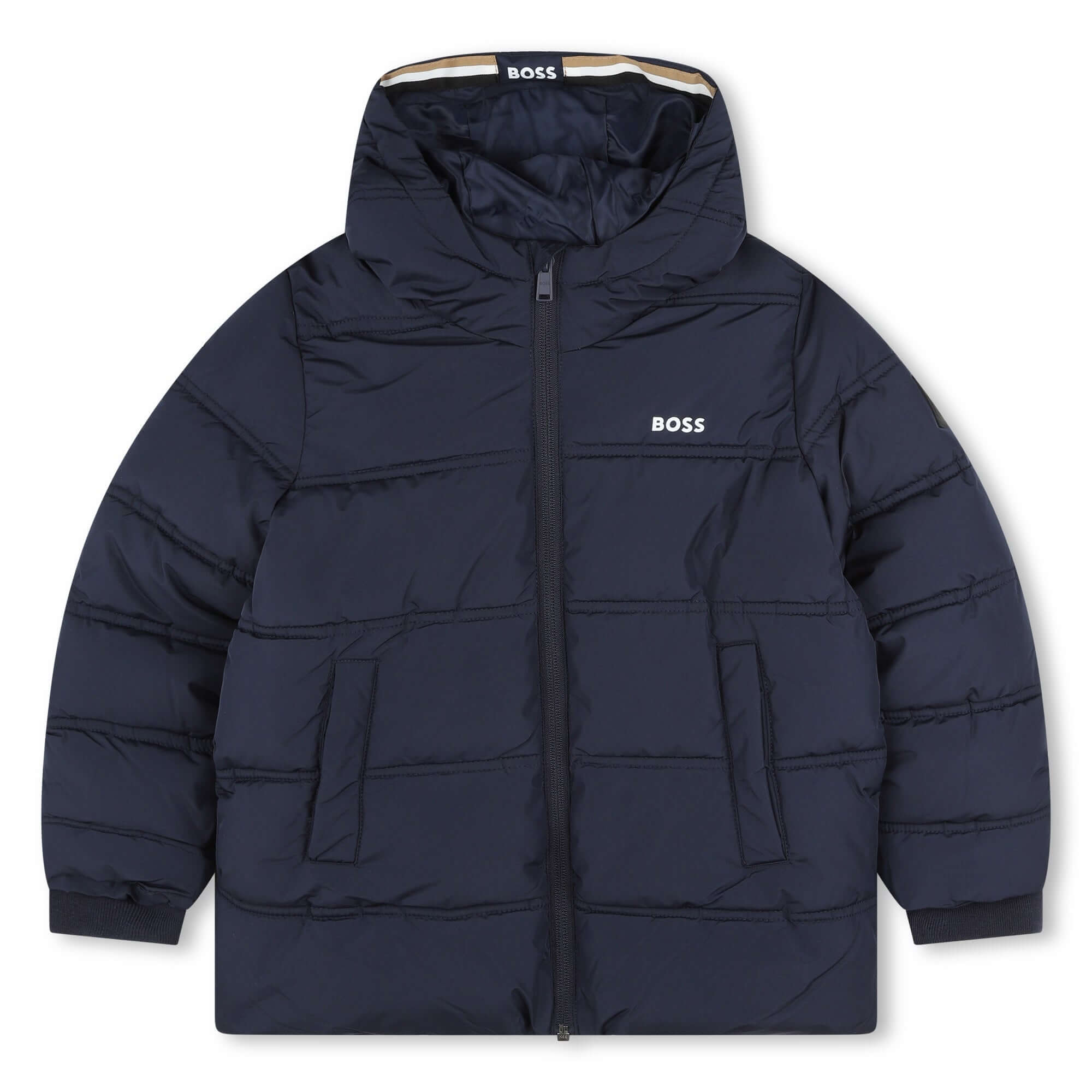 BOSS Boys Navy Logo Puffer Jacket BOSS Boys Navy Logo Puffer Jacket