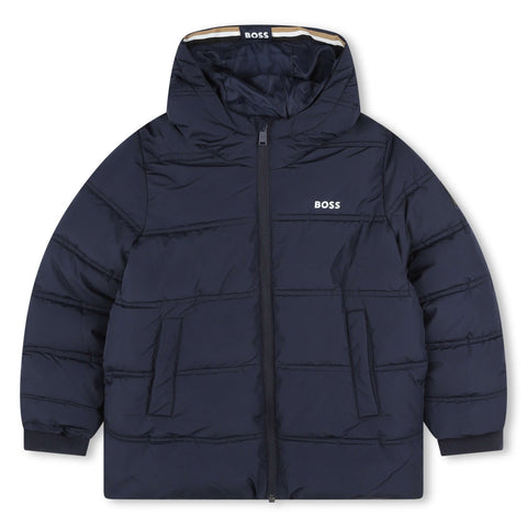 BOSS Boys Navy Logo Puffer Jacket BOSS Boys Navy Logo Puffer Jacket