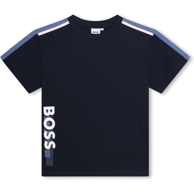 BOSS Boys Navy Side Logo Short Sleeve T-Shirt BOSS Boys Navy Side Logo Short Sleeve T-Shirt