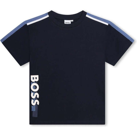 BOSS Boys Navy Side Logo Short Sleeve T-Shirt BOSS Boys Navy Side Logo Short Sleeve T-Shirt