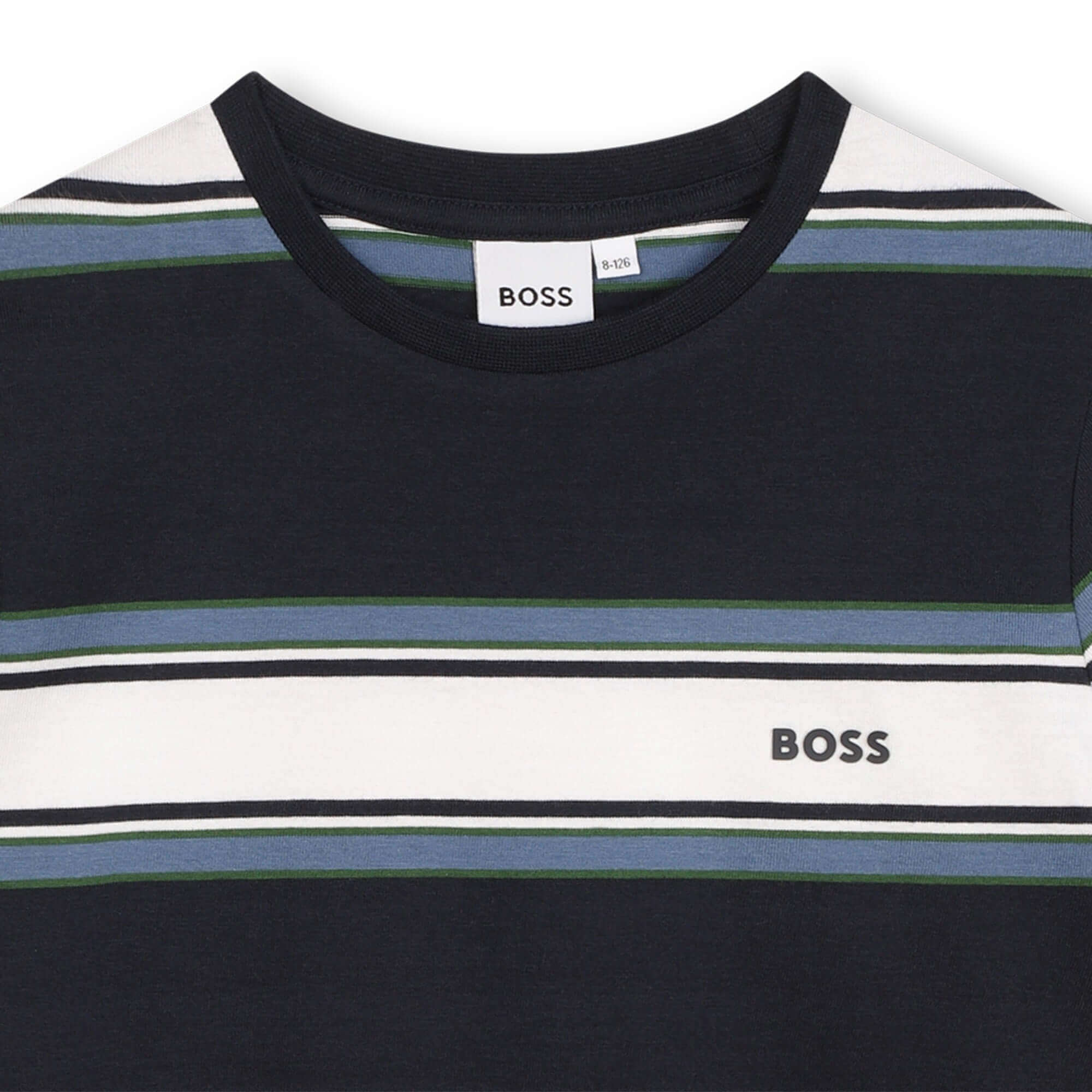 BOSS Boys Navy & White Short Sleeve Stripe T-Shirt BOSS Boys Navy & White Short Sleeve Stripe T-Shirt