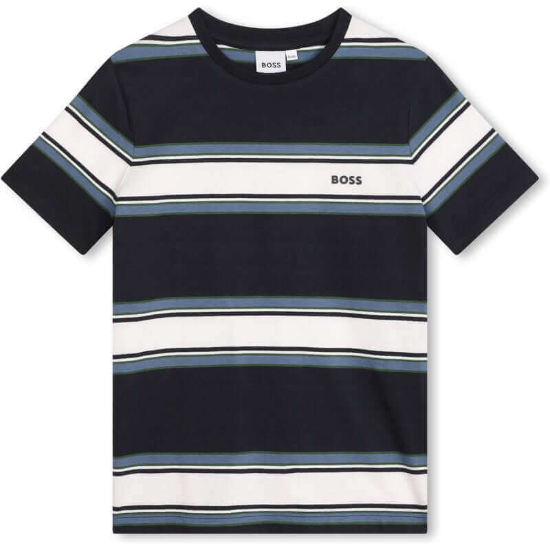 BOSS Boys Navy & White Short Sleeve Stripe T-Shirt BOSS Boys Navy & White Short Sleeve Stripe T-Shirt